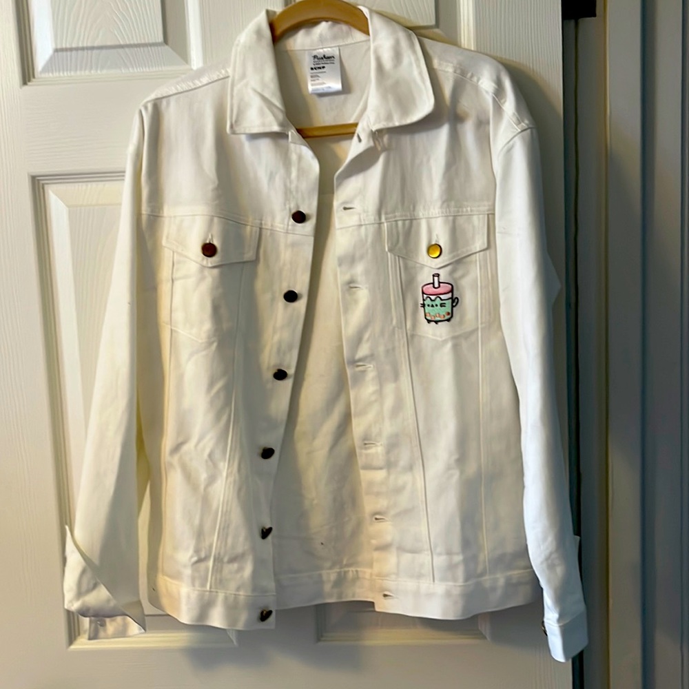 Pusheen white denim jacket size S NWOT